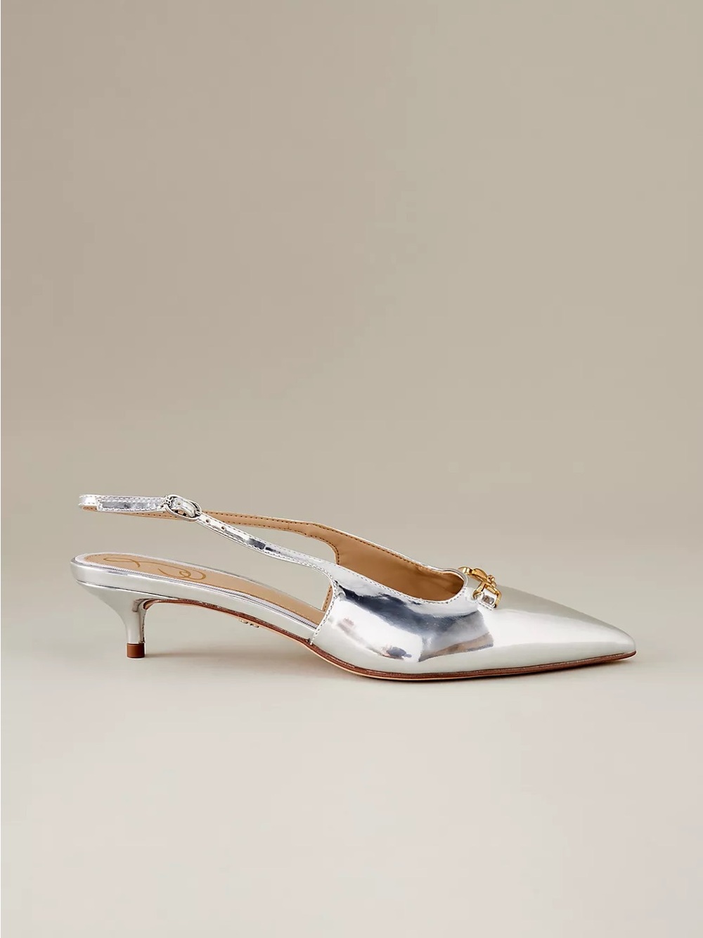 Sam Edelman Farrah Silver High Shine Metallic Kitten Heel Slingback Pumps Sz 9